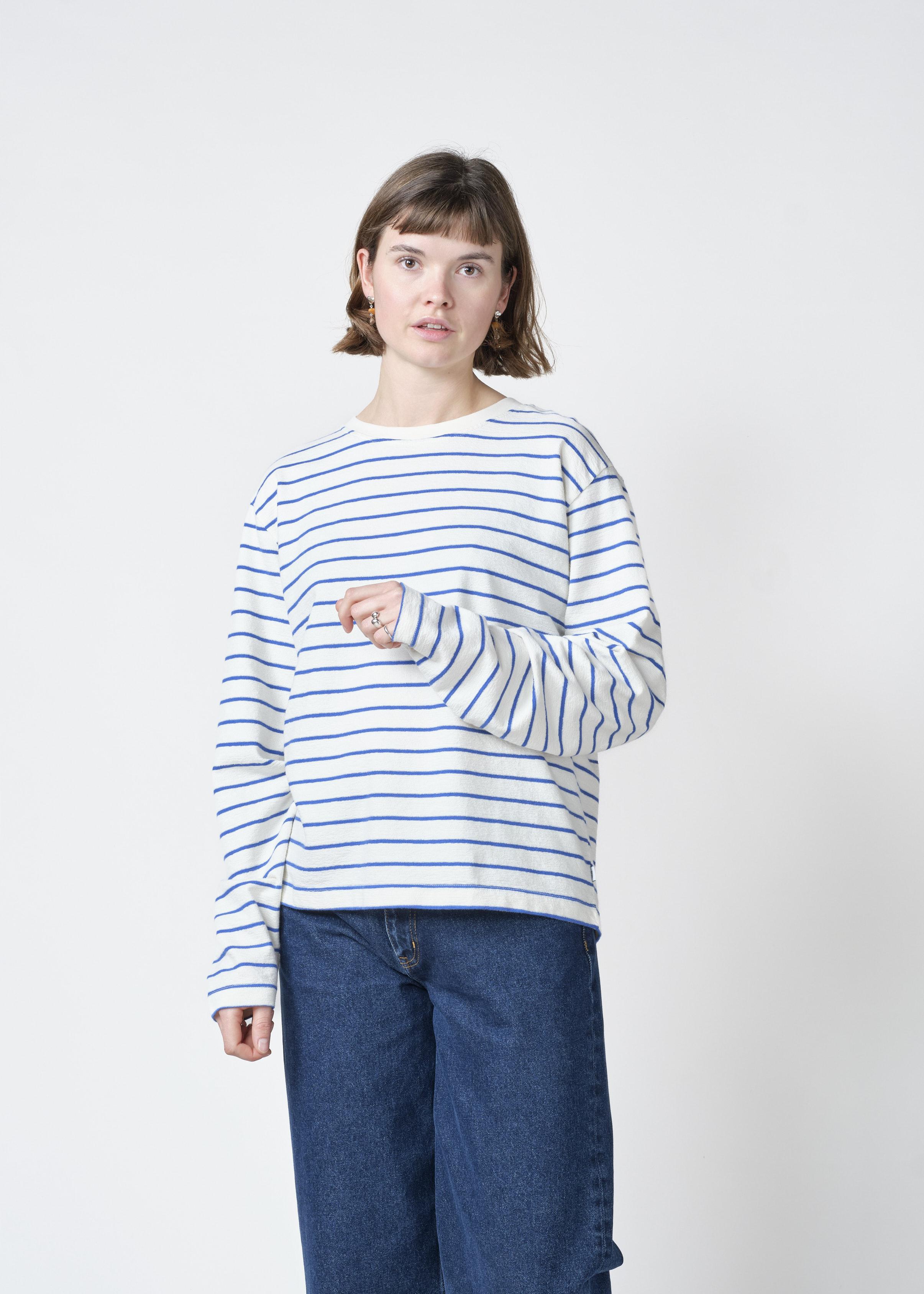 Klitmøller Paulina LS Tee Cream Surf Blue Damen Streifen Langarm creme